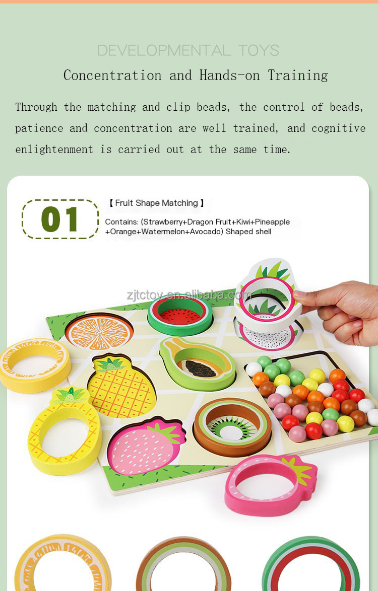 Unisex Montessori Wooden Education Toy CPC CE Certified Fruit Cognitive Matching Puzzle Game Color Sorting Clip Beads for Kids supplier