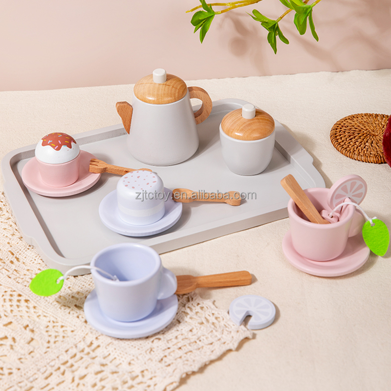 Unisex Wooden Kitchen Role Play Toy Set Afternoon Tea Dessert Simulation New Wholesale Tea Set for Kids Kitchen & Food Toys manufacture