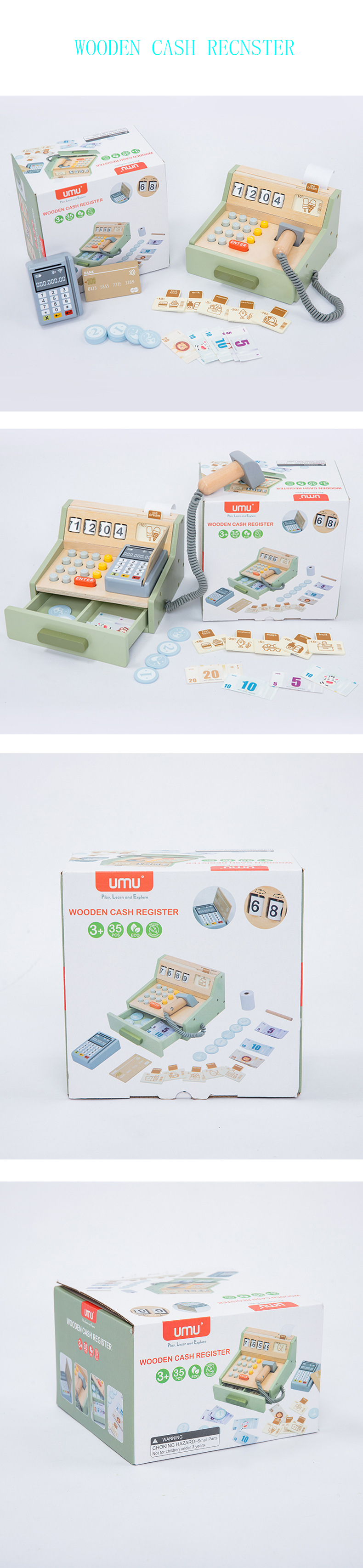 Kids Role Play Supermarket Cashier Toddler Wooden Cash Register Toy Wooden Educational mathematics learning Toy for 1 year baby details