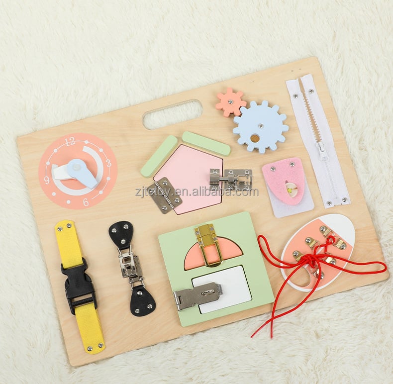 Kids Montessori Wooden Toys Life Skill Busy Board for Toddler Multifunctional Educational Busy Board factory