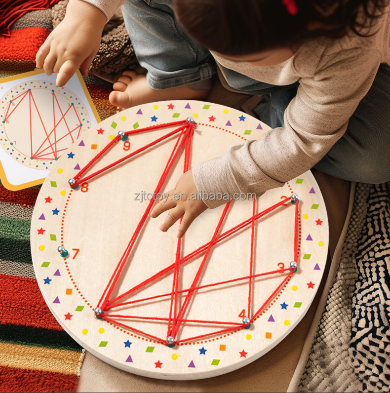 Montessori Creative Geometry Matching Toy for Kids Wooden Winding Patterns Nail Board Educational Sensory Preschool Learning manufacture