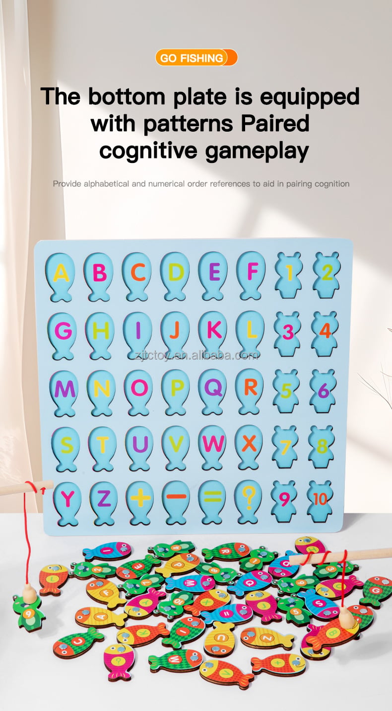 Montessori Wooden Fishing Game Magnetic Letters and Numbers Early Educational Cognition Toy for Kindergarten Kids manufacture
