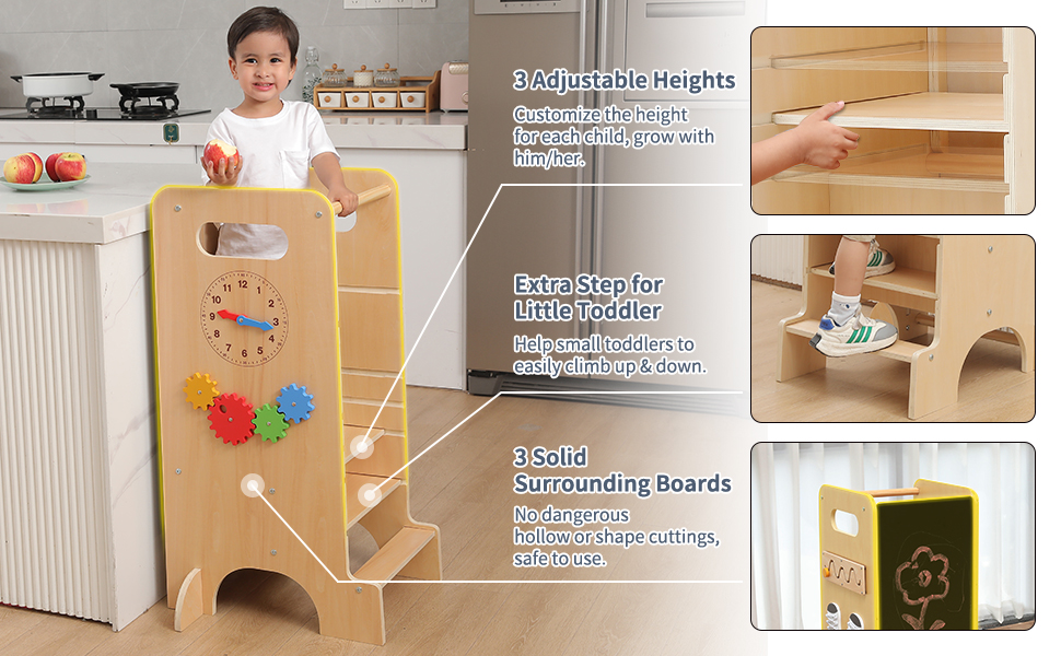 4 in 1 Toddler Kitchen Stool Helper Baby Learning Tower Wooden Montessori Kids Learning Tower details