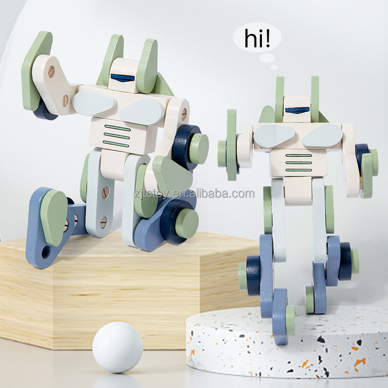 Children Wooden Assemble Building Robot Toys Early Educational Creative Building Blocks for Kids Montessori Puzzle Toys manufacture