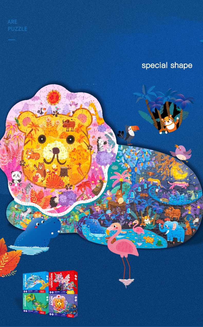 Colorful Dinosaur Dolphin Lion 3D Animal Special-Shaped Custom Wood Jigsaw Puzzle Educational Creative Learning Gift Kids Toys supplier