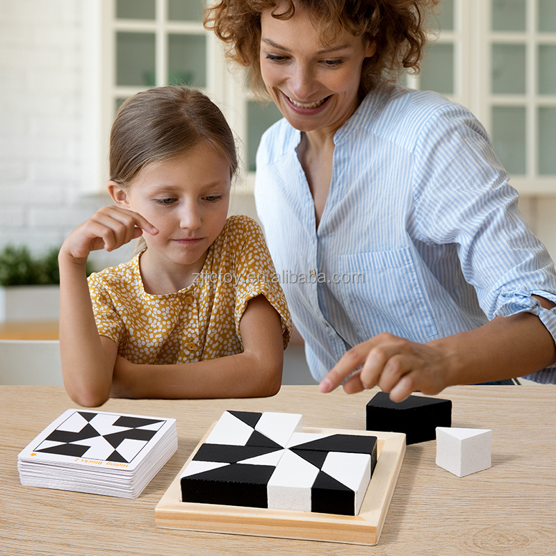 Wooden Blocks Puzzle Geometric Brain Teasers Jigsaw Puzzle Hidden Building Blocks Educational Gift for Kids Girls and Boys factory