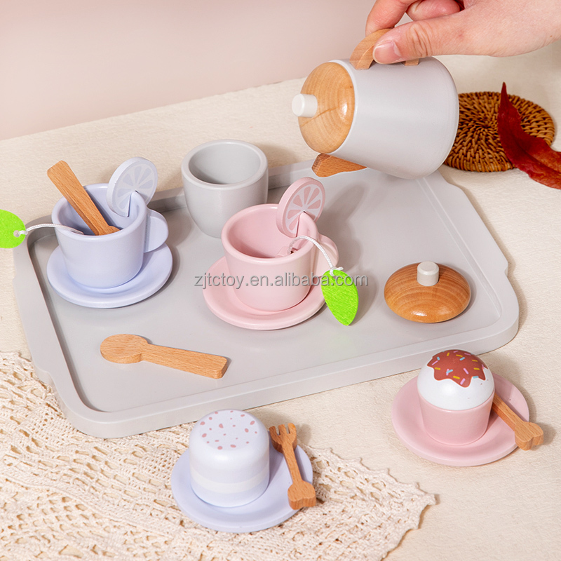 Unisex Wooden Kitchen Role Play Toy Set Afternoon Tea Dessert Simulation New Wholesale Tea Set for Kids Kitchen & Food Toys supplier