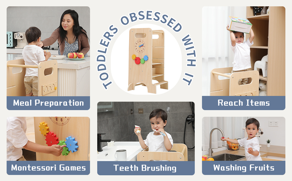 4 in 1 Toddler Kitchen Stool Helper Baby Learning Tower Wooden Montessori Kids Learning Tower factory