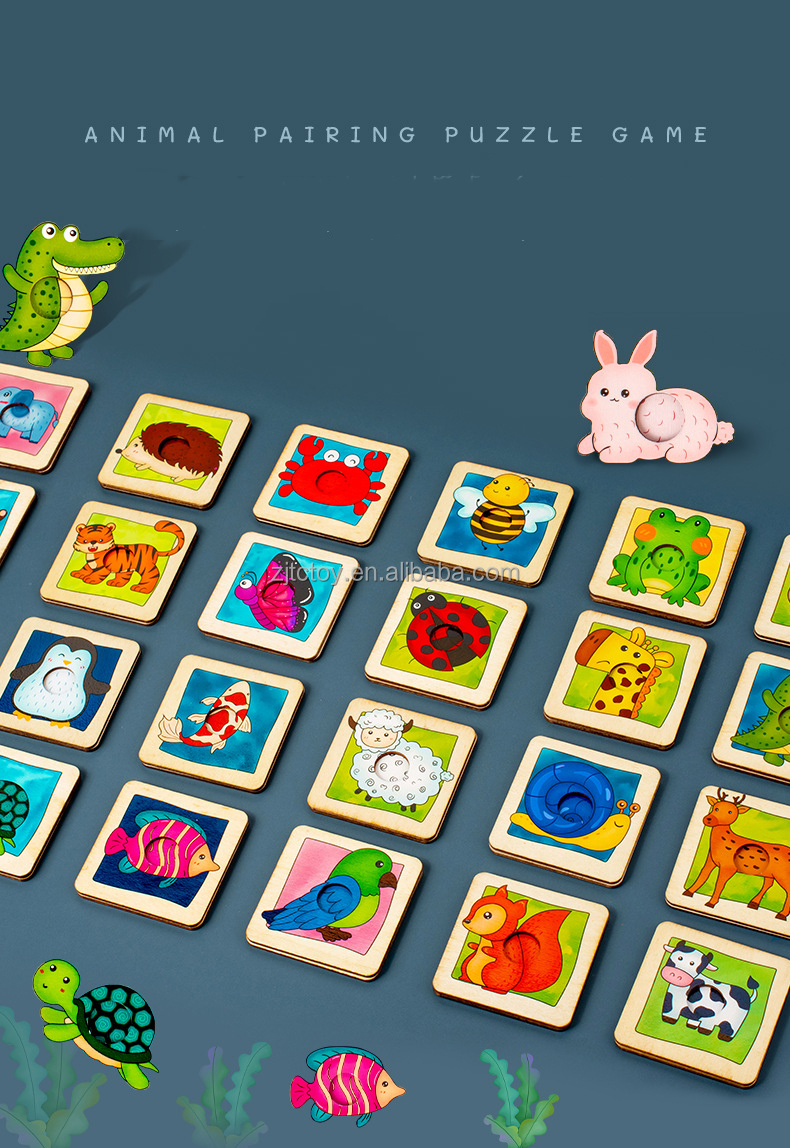 Early Preschool Educational Learning Puzzle Toy Wooden Animal Pattern Cognition Matching Jigsaw Puzzle factory