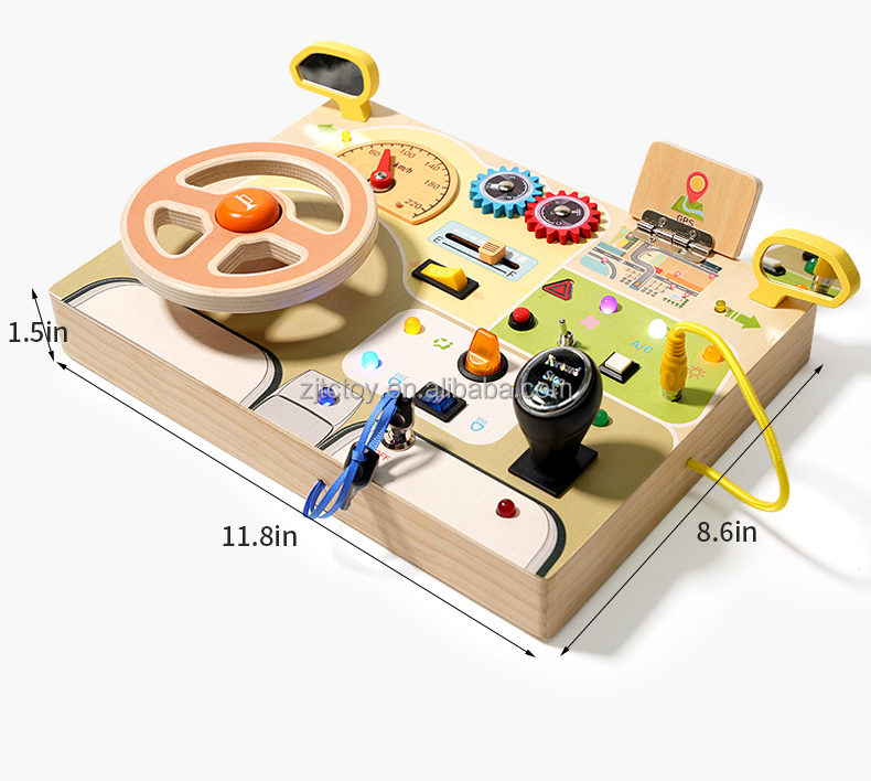 Wooden Busy Board for Toddlers Montessori Steering Wheel Driving Toy Wooden Sensory Toys Preschool Learning Activities Education details