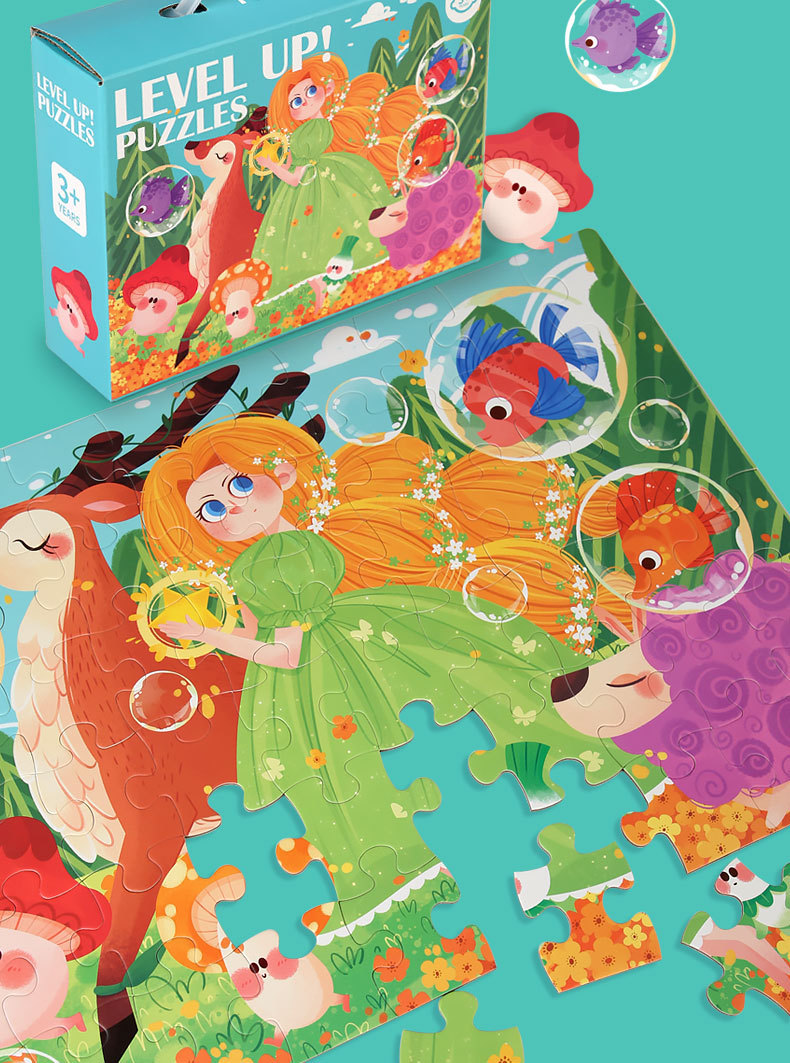 Cartoon 60pcs Level Up Puzzles Game Kids Early Education Animal Jigsaw Puzzle Toy Paper For kindergarten baby 3 to 6 years old details