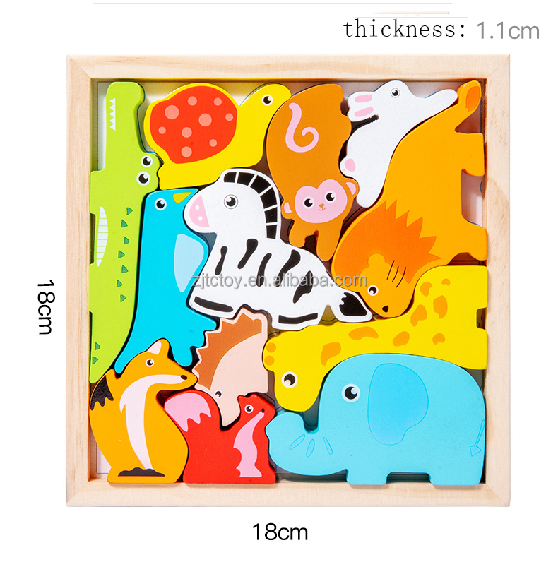 3D Wooden Puzzles Cartoon Animals Kids Cognitive Jigsaw Puzzle Wooden Toys for Children Baby Puzzle Toy Games factory