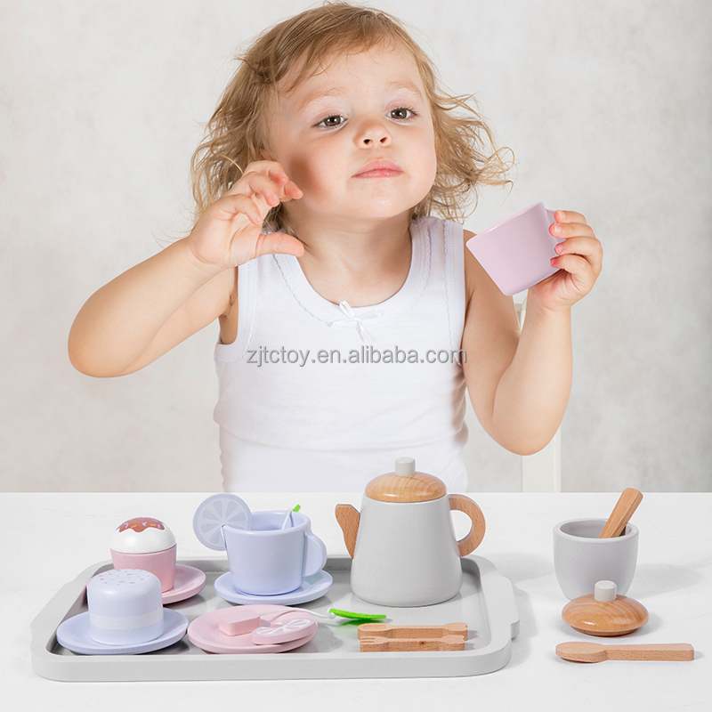 Unisex Wooden Kitchen Role Play Toy Set Afternoon Tea Dessert Simulation New Wholesale Tea Set for Kids Kitchen & Food Toys supplier