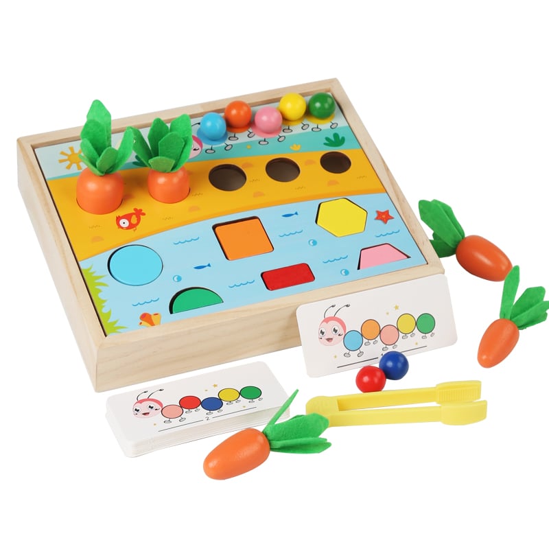 2024 New Products Wood Radish Pairing Clip Beads Toy Color Cognition Card Montessori Educational Toy For Kids Boys Girls factory