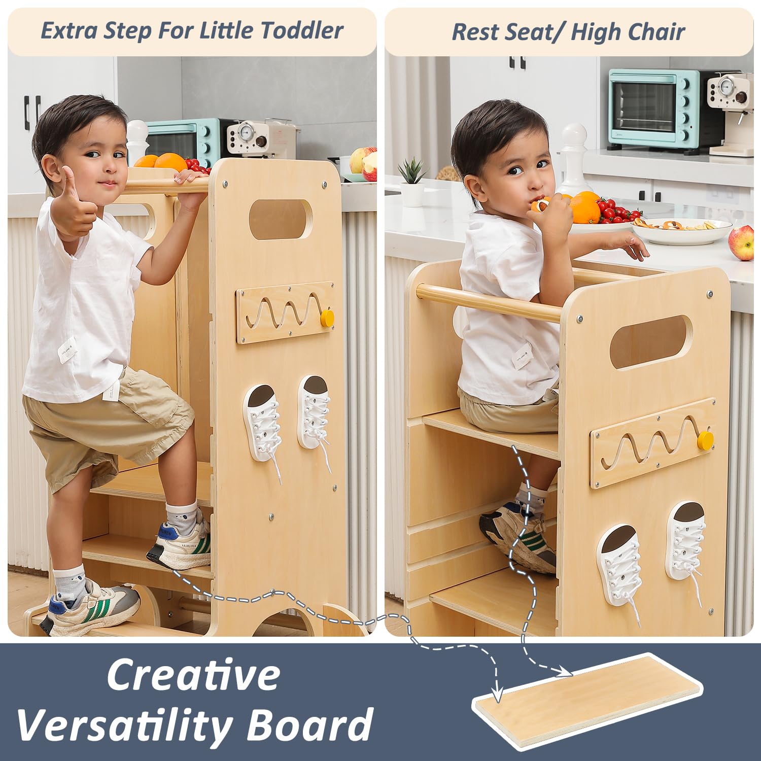 4 in 1 Toddler Kitchen Stool Helper Baby Learning Tower Wooden Montessori Kids Learning Tower factory