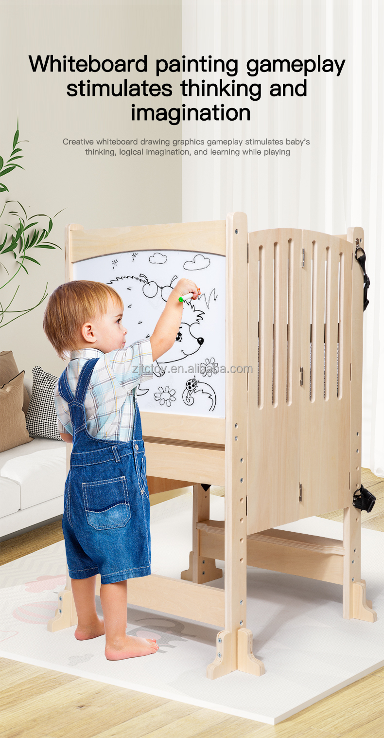 Toddler Step Stool Kids Montessori Learning Tower Adjustable Height Wooden for Children Living Room Furniture Kitchen Helper details