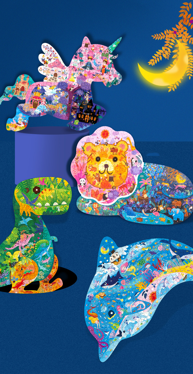 Colorful Dinosaur Dolphin Lion 3D Animal Special-Shaped Custom Wood Jigsaw Puzzle Educational Creative Learning Gift Kids Toys details