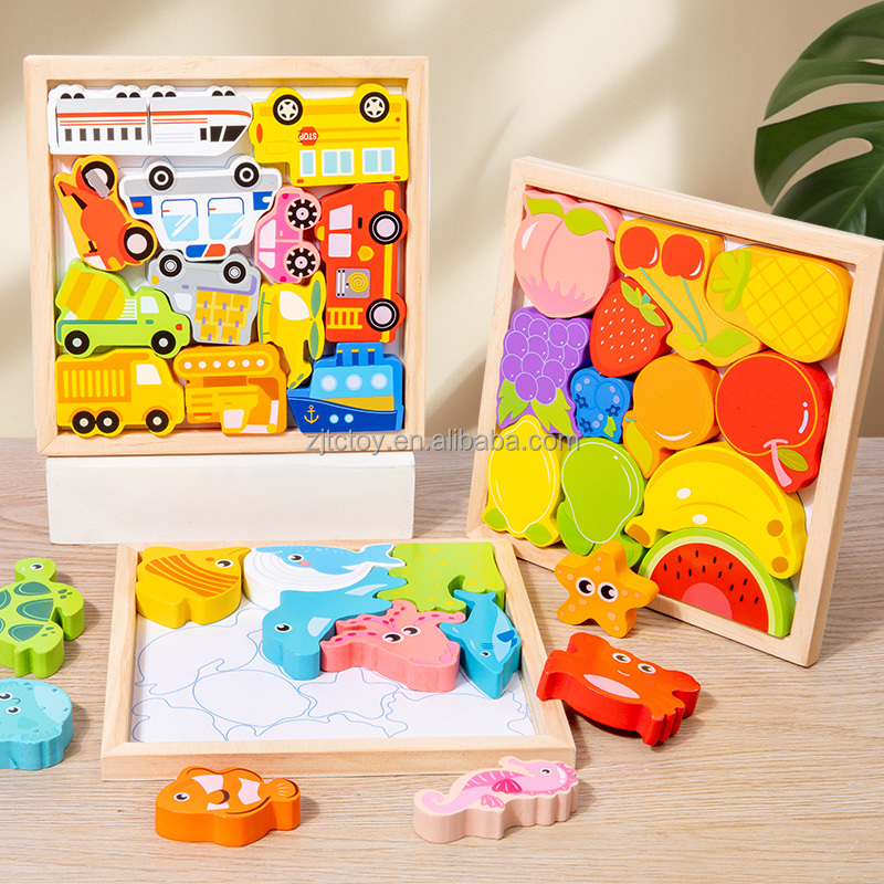 3D Wooden Puzzles Cartoon Animals Kids Cognitive Jigsaw Puzzle Wooden Toys for Children Baby Puzzle Toy Games manufacture