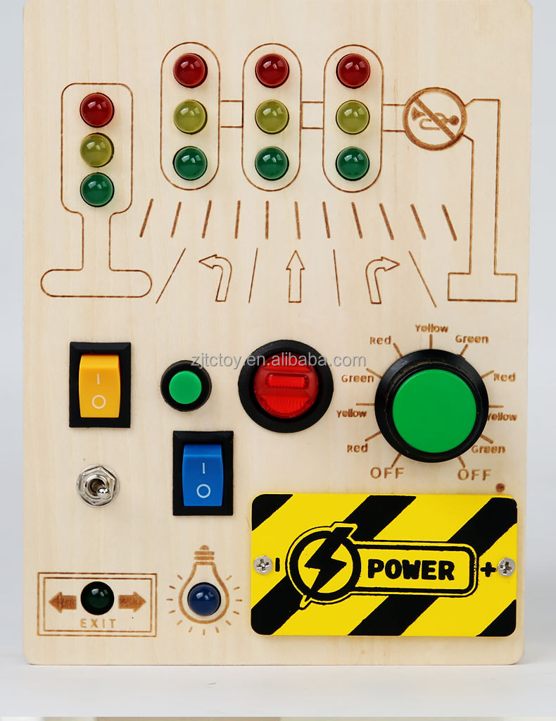 High Quality Kids Education toys Electronic traffic Signal Led Light Switch Wooden Toddler Busy Board Montessori Toys factory