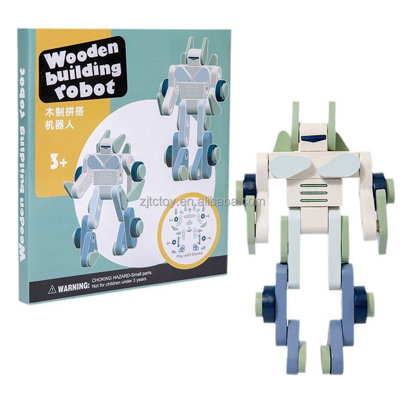 Children Wooden Assemble Building Robot Toys Early Educational Creative Building Blocks for Kids Montessori Puzzle Toys details