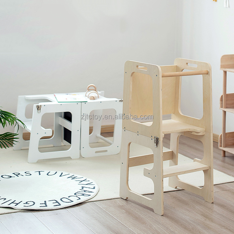 Toddler Learning Tower Kitchen Stool Helper Foldable Baby Wooden Montessori Learning Tower For Kids details
