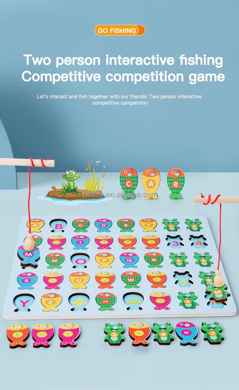 Montessori Wooden Fishing Game Magnetic Letters and Numbers Early Educational Cognition Toy for Kindergarten Kids factory