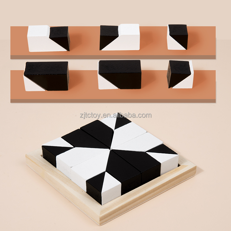 Wooden Blocks Puzzle Geometric Brain Teasers Jigsaw Puzzle Hidden Building Blocks Educational Gift for Kids Girls and Boys manufacture