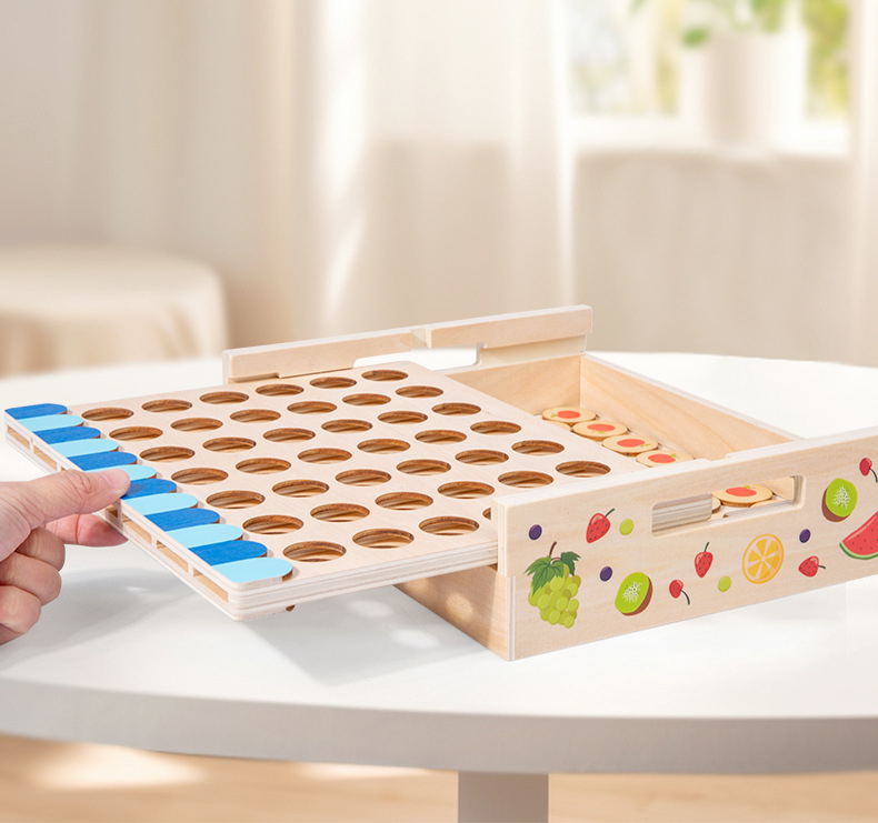 Children Connect 4 In A Line Board Game Educational Toys Kids Wooden Foldable Line Up Row Board Puzzle Toy Classic Game factory