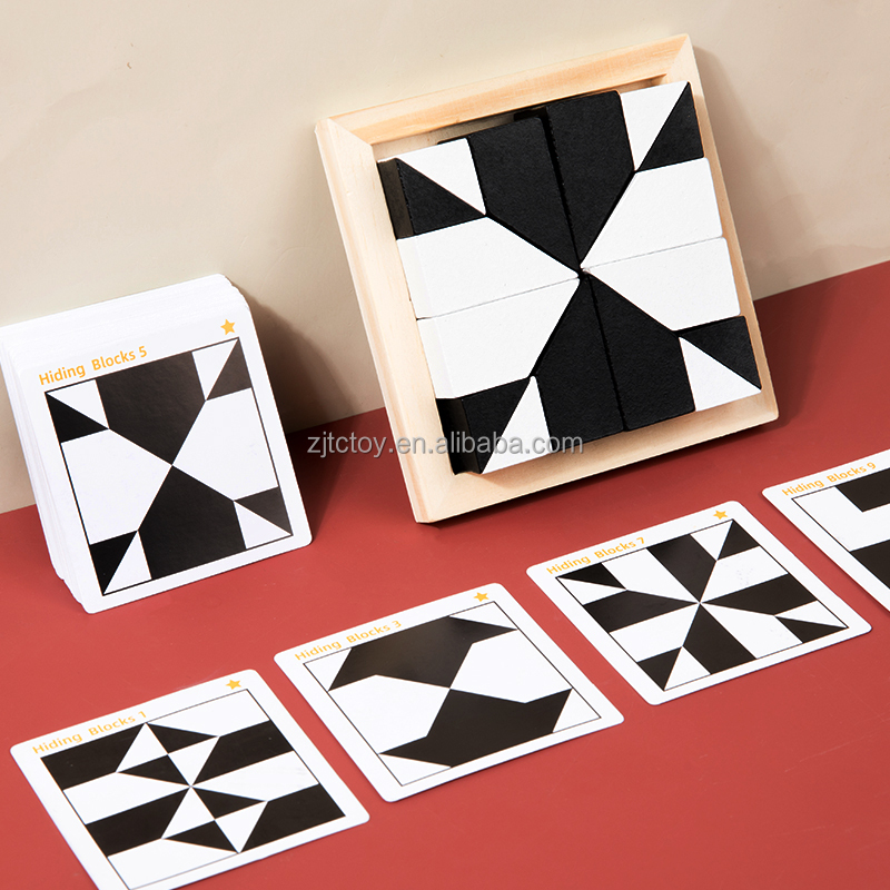 Wooden Blocks Puzzle Geometric Brain Teasers Jigsaw Puzzle Hidden Building Blocks Educational Gift for Kids Girls and Boys manufacture