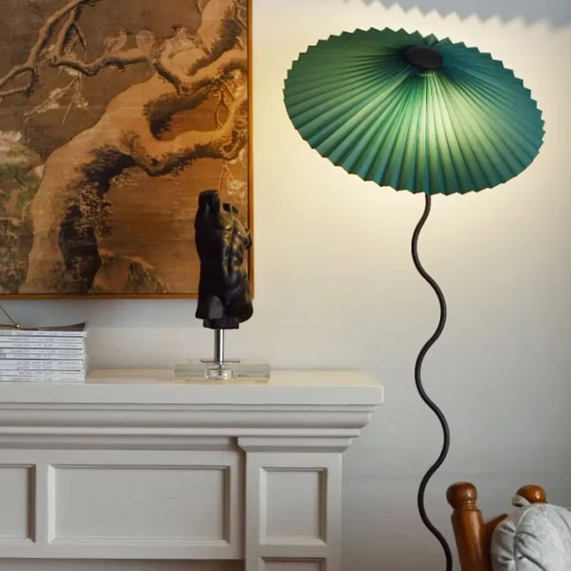 white pleated standing floor lamp-1