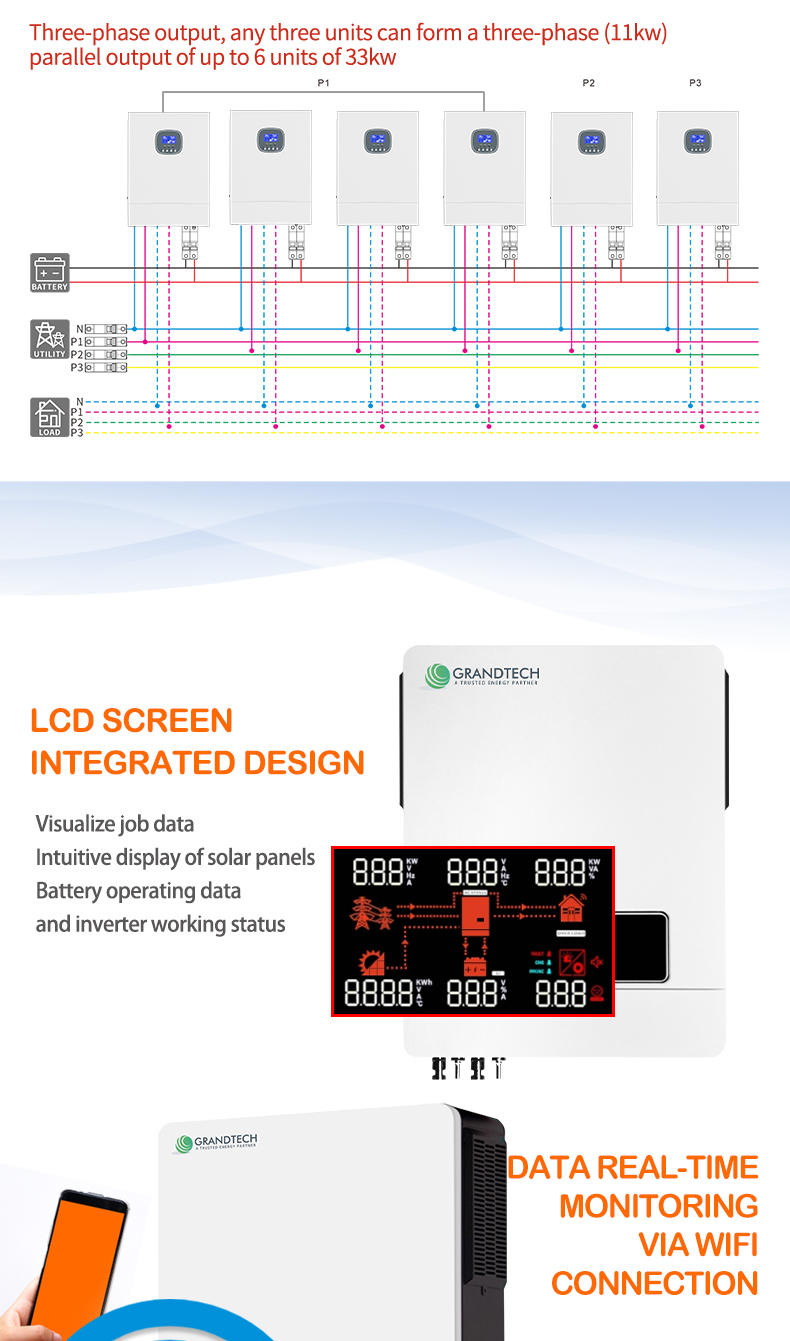 Grandtech 4500W 24V Hybrid Inverter MPPT 230V Pure Sine Wave Solar Inverter 220V Hybrid Solar Inverter For Solar System manufacture