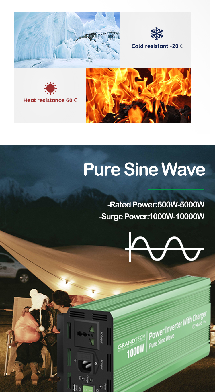 Grandtech High Quality 5000W Pure Sine Wave 24v 48v DC to AC 110v 220v Pure Sine Wave Inverter Power Inverter manufacture