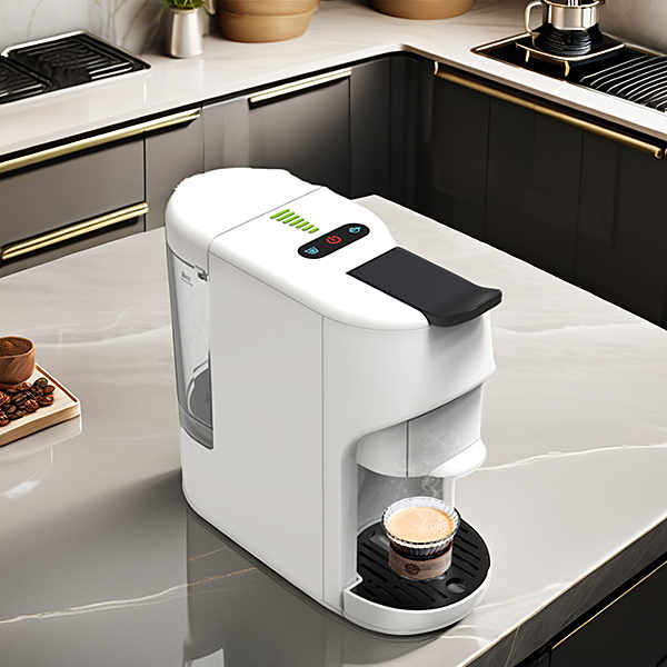 Commencez votre journée du bon pied avec une machine à café blanche sur votre plan de travail.