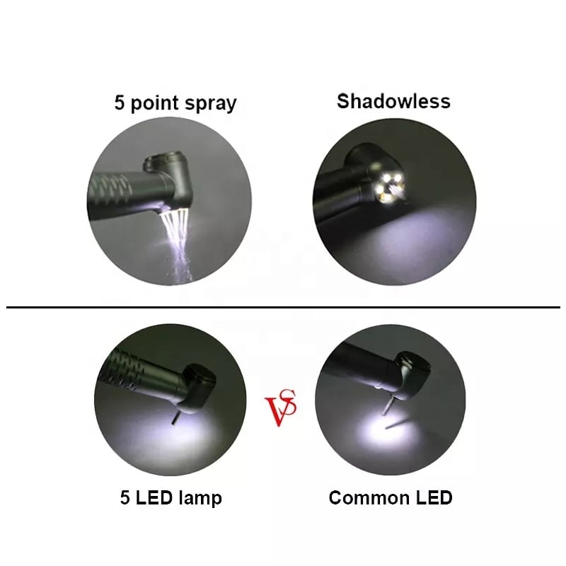 2 PCS Five LED High Speed Dental Turbine With Low Speed Internal Contra Angle Air Motor Straight Handpiece Set details