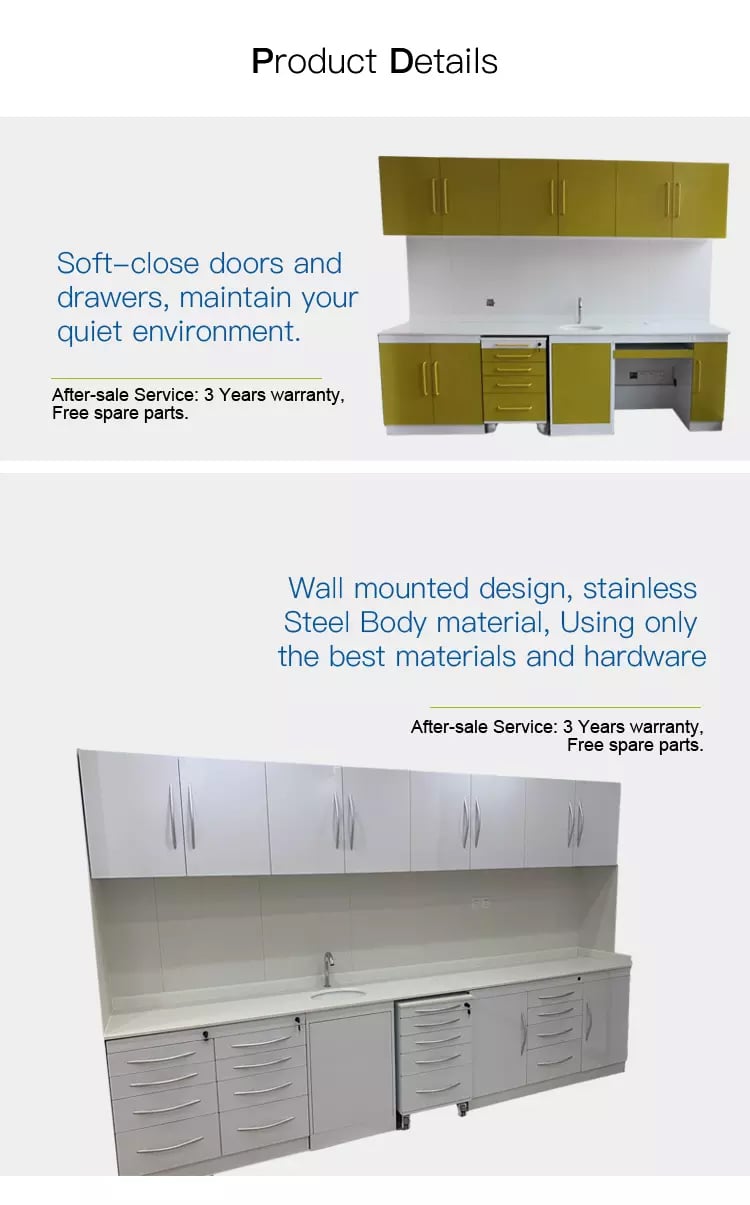 Customized medical furniture Dental clinic medical furniture wall mounted storage cabinet with soft-close doors details