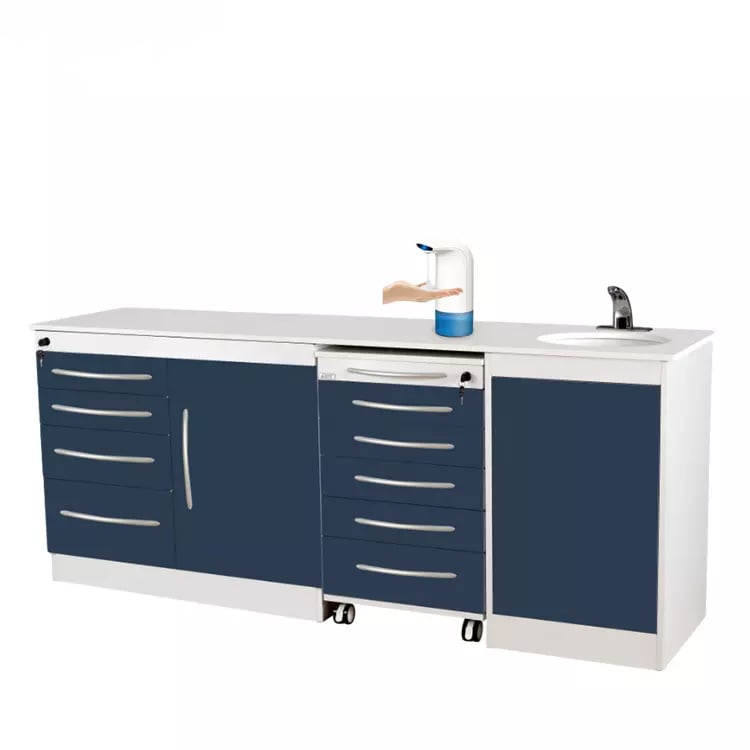 Hospital Clinic Furniture Dental Furniture Stainless Steel Body Desk With Storage Cabinet manufacture