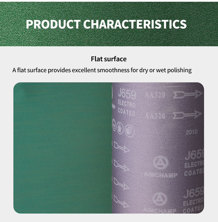 Good quality Green Calcined aluminum oxide Flexible J-wt Sanding cloth Sanding Belt for wood working  wet and dry polishing factory