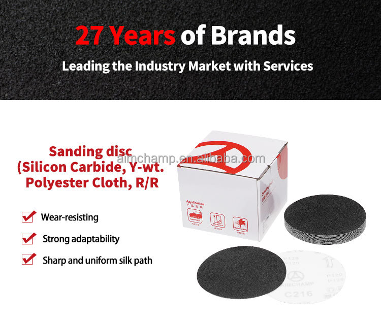 Automotive 125mm 5/6 Inch Black Silicon Carbide Y-Wt Polyester Cloth Sandpaper Sheets Sanding Discs details