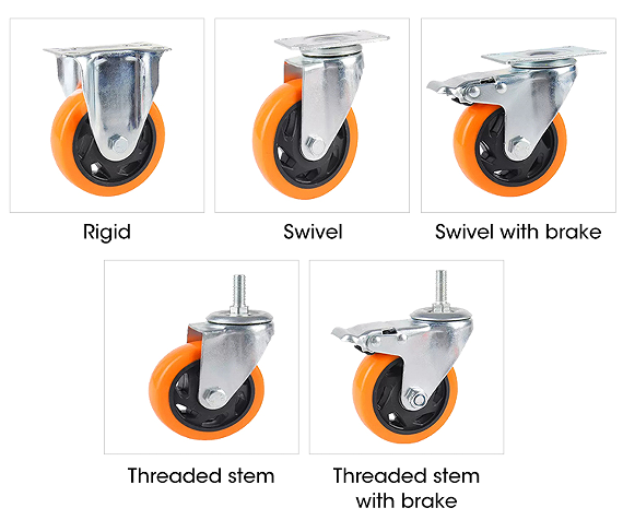 3''/4''/5'' 75mm PVC Swivel Industrial Caster Wheel without Brake,Caster Wheel Universal,Red Orange Caster for Machine Robot factory
