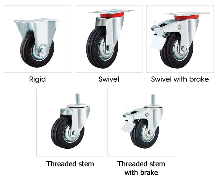 industrial caster wheel 3/3.5/4/5/6/8 inch castor manufacturer rubber caster stem type for industry and trolley supplier