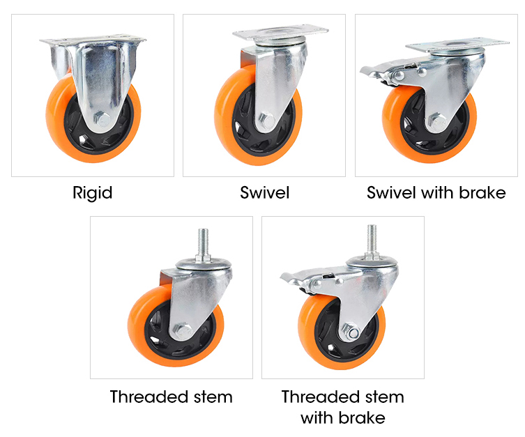 PVC castor 1.5/2/2.5/75/100/125mm with stem castor manufacturer threaded stem with brake type for industrial machine details