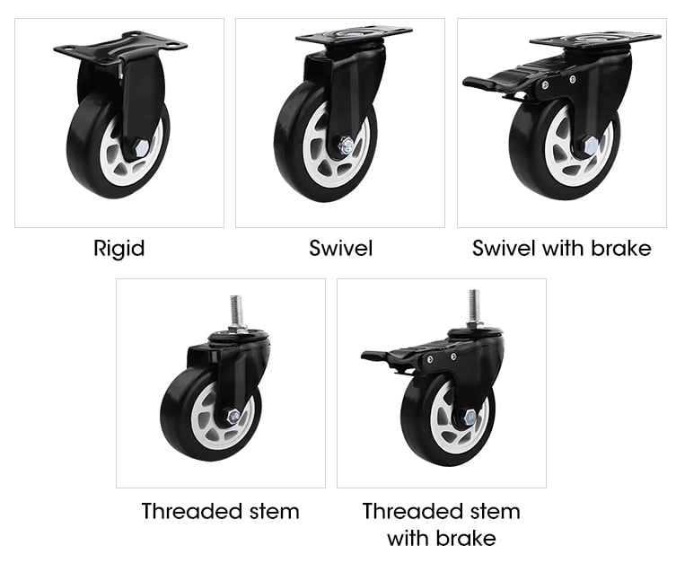 industrial caster wheel 1.5/2/2.5/3/4/5 inch brake type PVC/PU caster wheel with double bearings for machinery and equipment supplier
