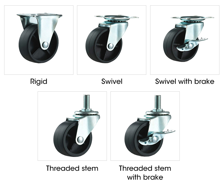 furniture caster wheel rigid style PP caster wheel black color 1/1.25/1.5/2/2.5/3 inch plastic wheels for furnitures details