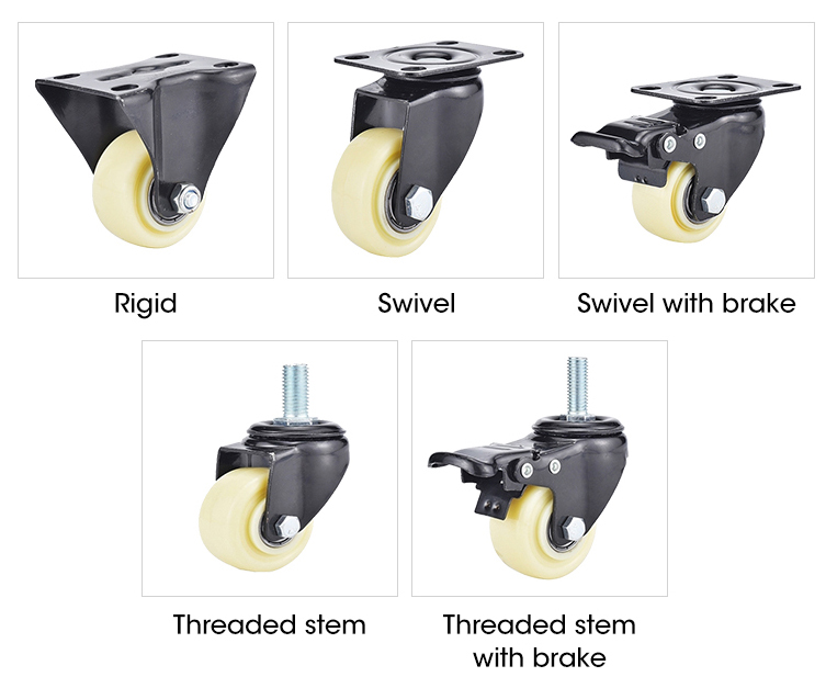 industrial caster wheel 1.5/2/2.5/3/4/5 inch brake type PP caster wheel with double bearings for machinery and equipment details