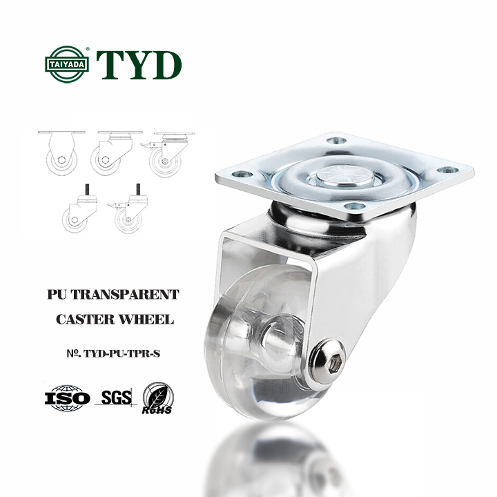 TYD 1.5'' 2 inch 3 inch PU Transparent caster wheel with swivel/fixed rigid/thread stem for Furniture details