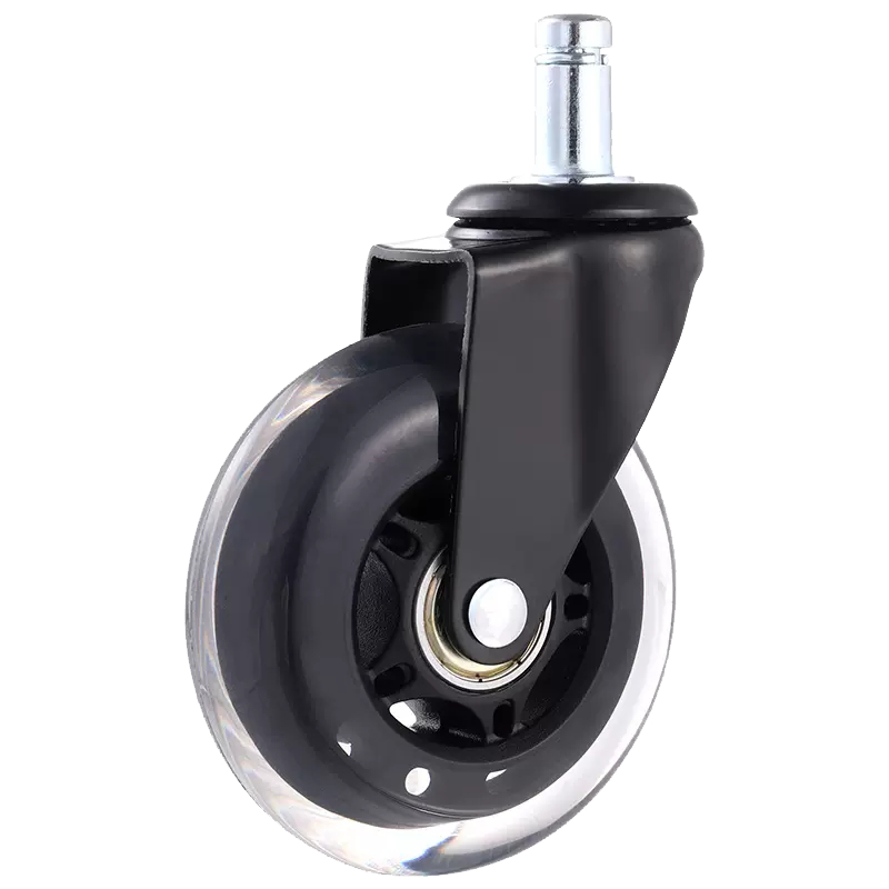 transparent caster black PU wheel with ring stem with brake 3 inch 5pcs one st for office chair details