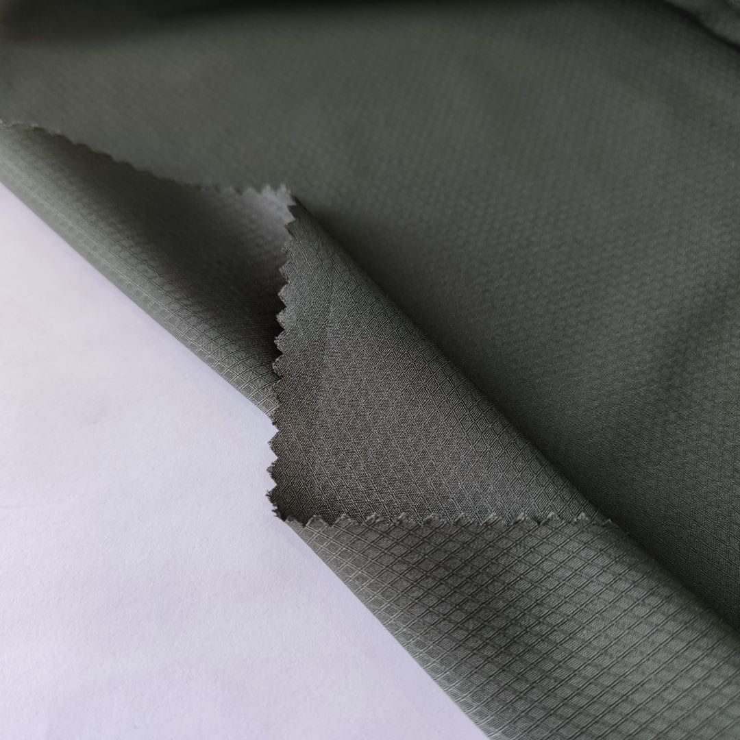 outdoor fabric import 100% polyester Double-line Ribstop pongee coated fabric for jacket details