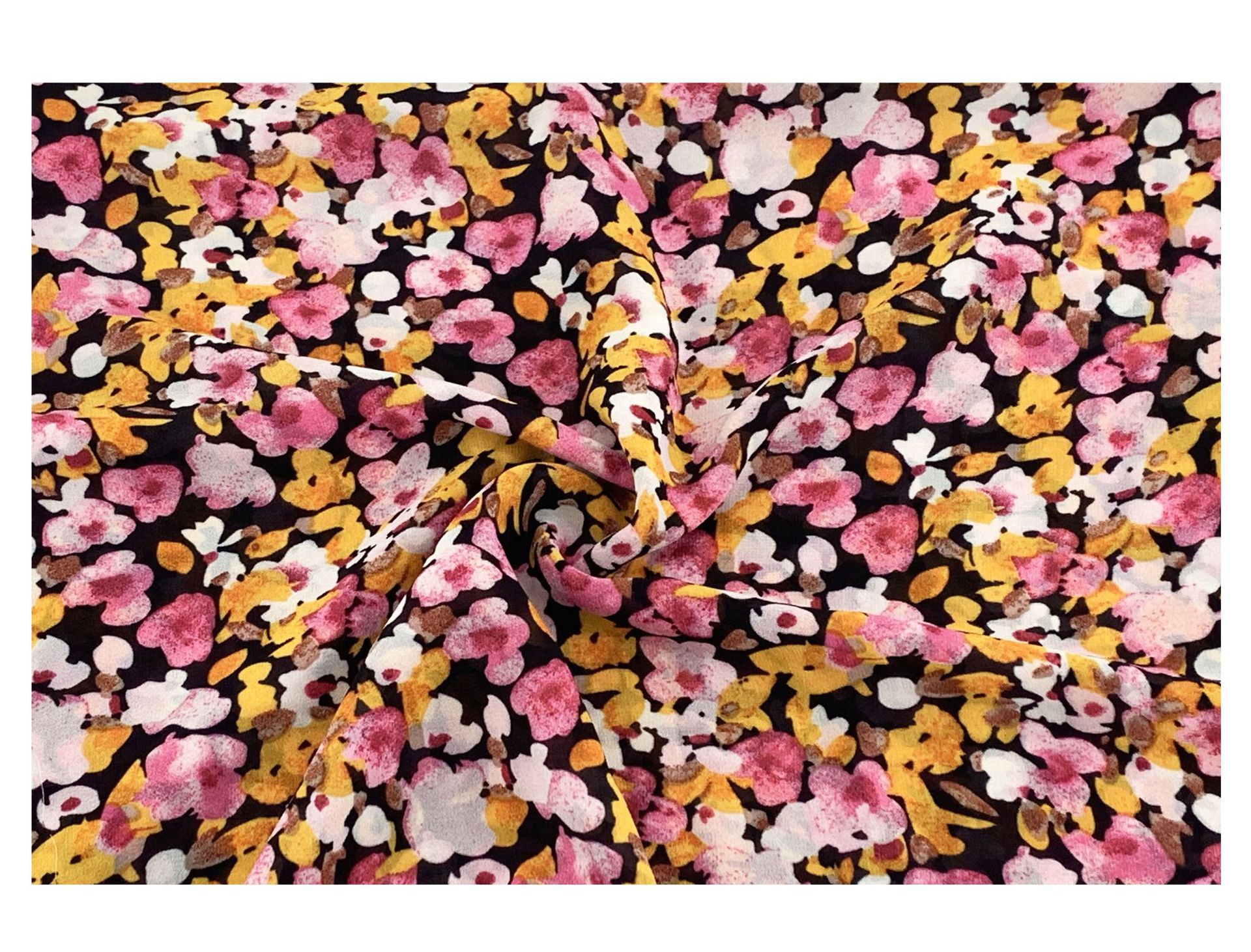 75D chiffon fabric Oil painting flower printing trousers fabric women's dress chiffon fabric details