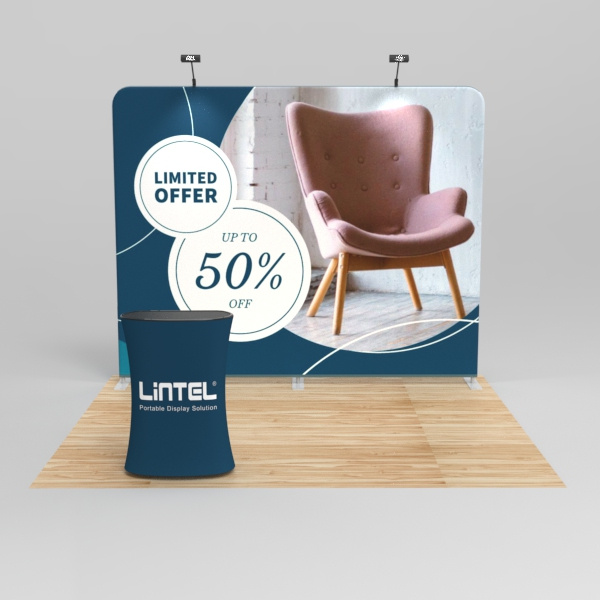 Portable et facile à installer, un fond en tissu est idéal pour les salons professionnels