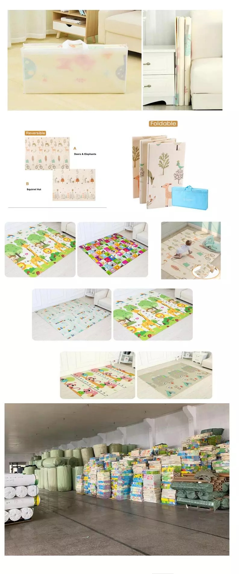 Foldable & Reversable Large Waterproof Foam Baby Activity Tummy Time Foam XPE Mat baby play mat with piping manufacture